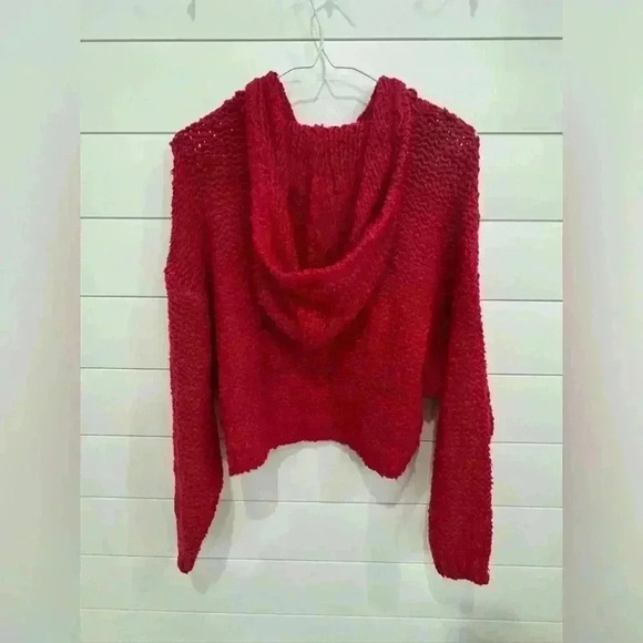 Anthropologie Pilcro Sailcloth Hooded Sweater Red Raspberry Oversized Sz. XS - Picture 7 of 8